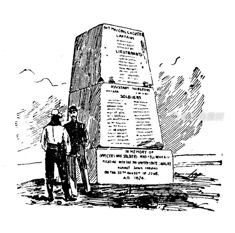 美国，蒙大拿地标和公司的古董插图:卡斯特纪念碑