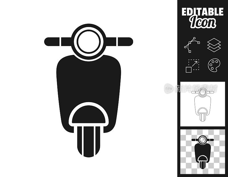 摩托车-前视图。图标设计。轻松地编辑
