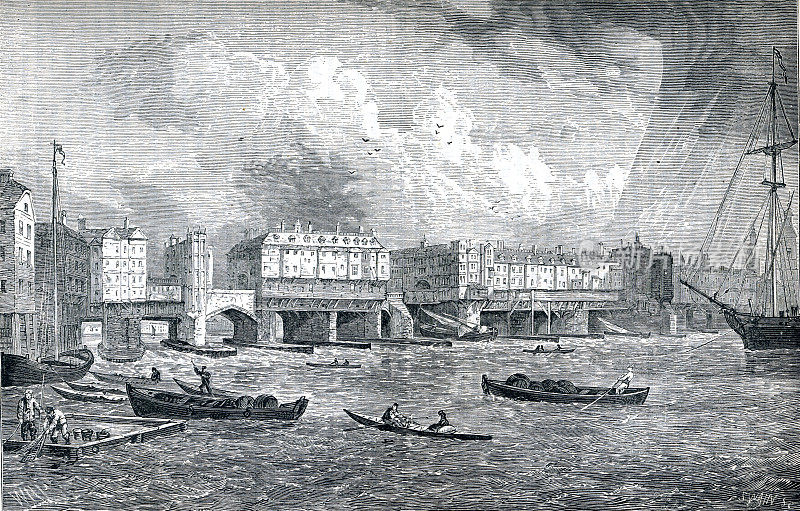 18世纪英国伦敦的老伦敦桥