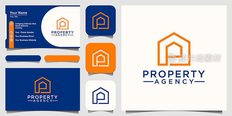 字母p与房地产公寓建筑标识设计模板