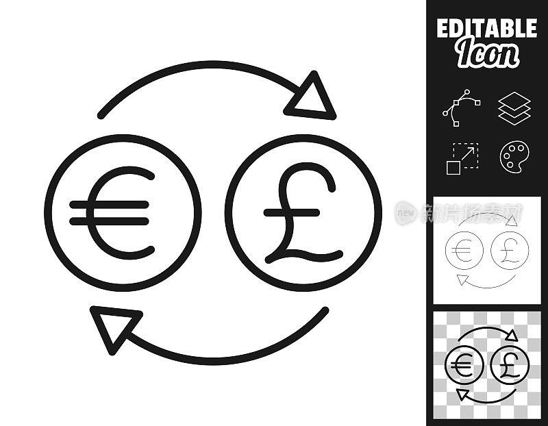 货币兑换-欧元英镑。图标设计。轻松地编辑