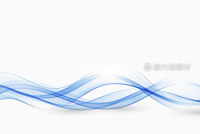 抽象的蓝白色波浪背景。波状图中透明的蓝色线条的流动