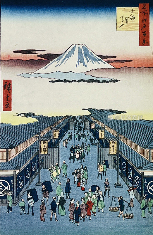 1856年的东京街景，富士山