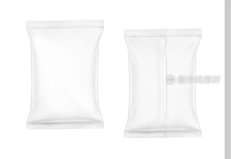 食物零食枕头袋模型集。矢量插图孤立在白色背景上。