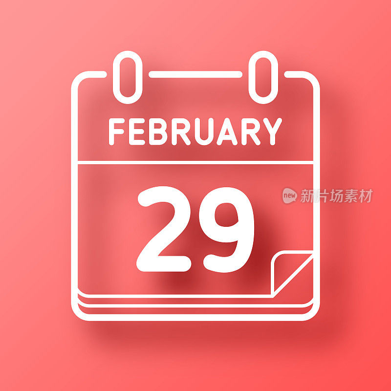 2月29日。图标在红色背景与阴影