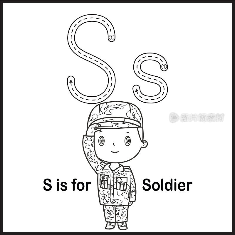 抽认卡上的字母S代表士兵矢量插图