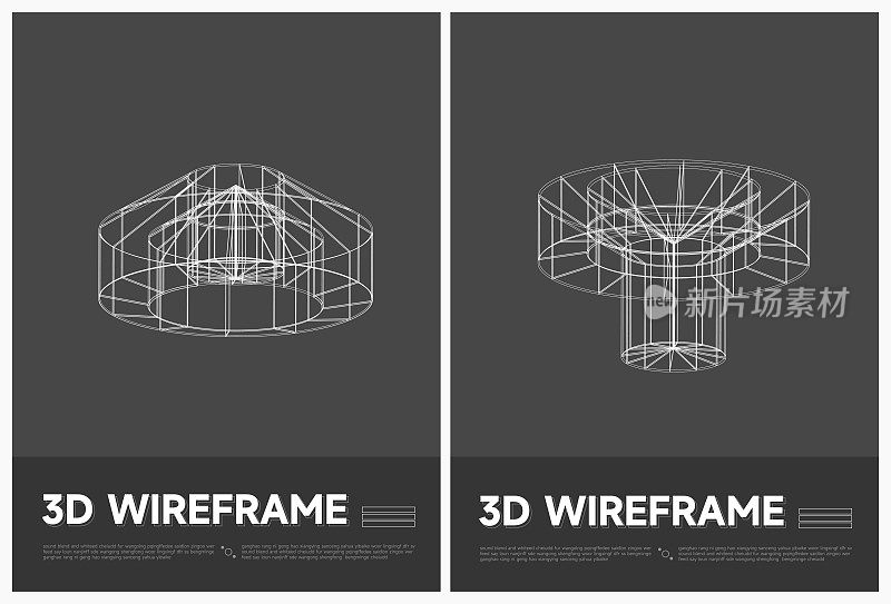 抽象黑白3D线框结构模型线海报矢量背景集合