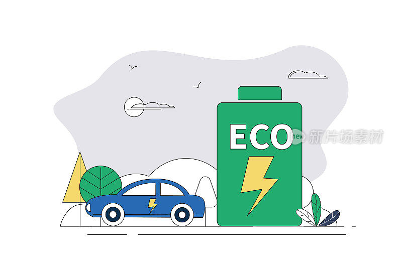 汽车、电池、ECO、环保概念插画。