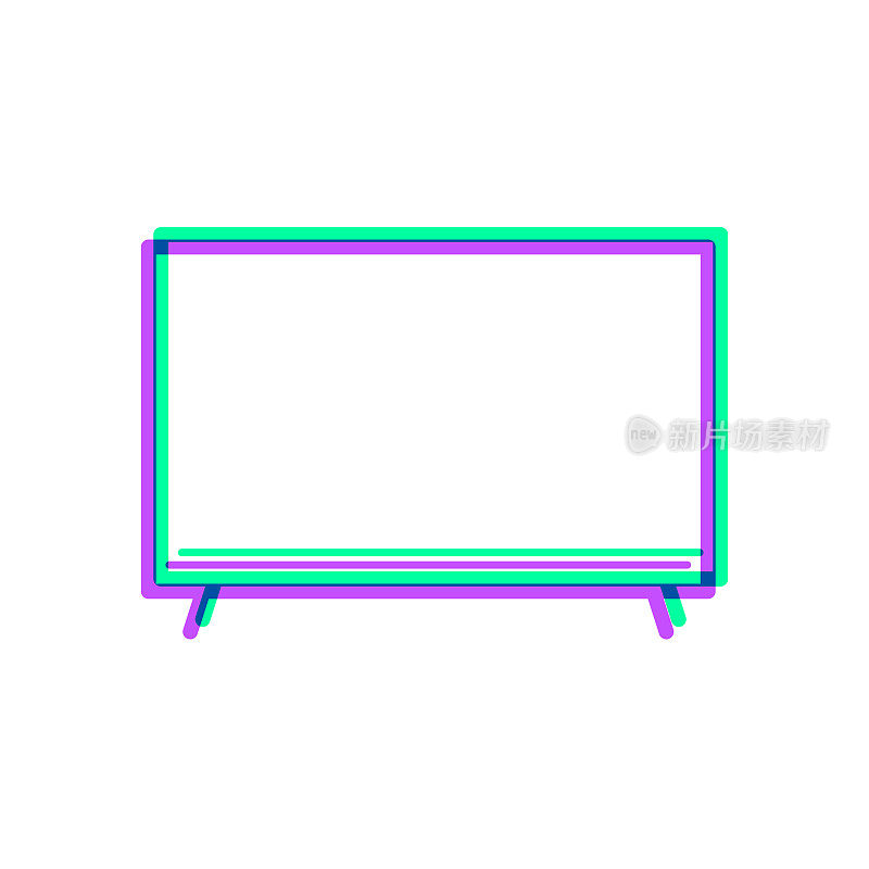 电视。图标与两种颜色叠加在白色背景上