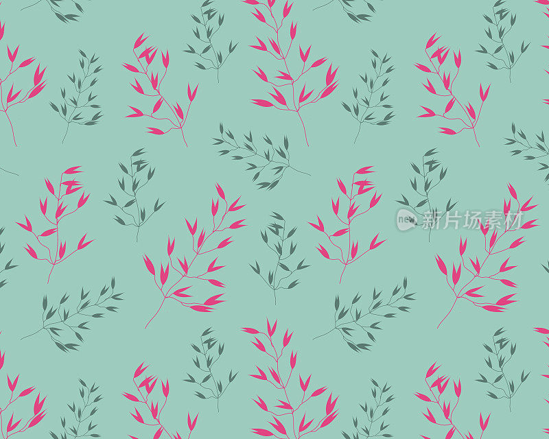 燕麦植物的粉色和绿色植物图案设计