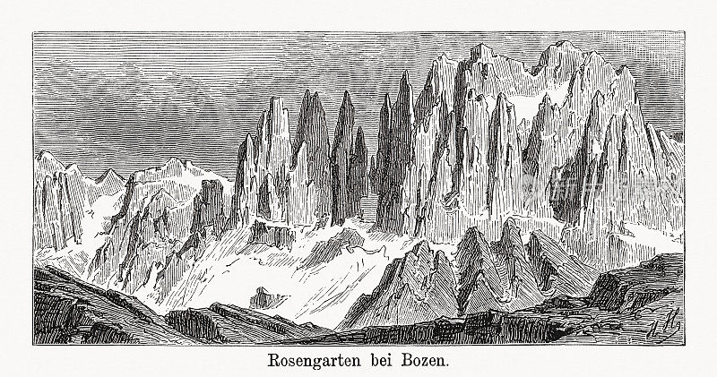 Rosengarten组，白云石，南蒂罗尔，意大利，木版雕刻，出版于1894年