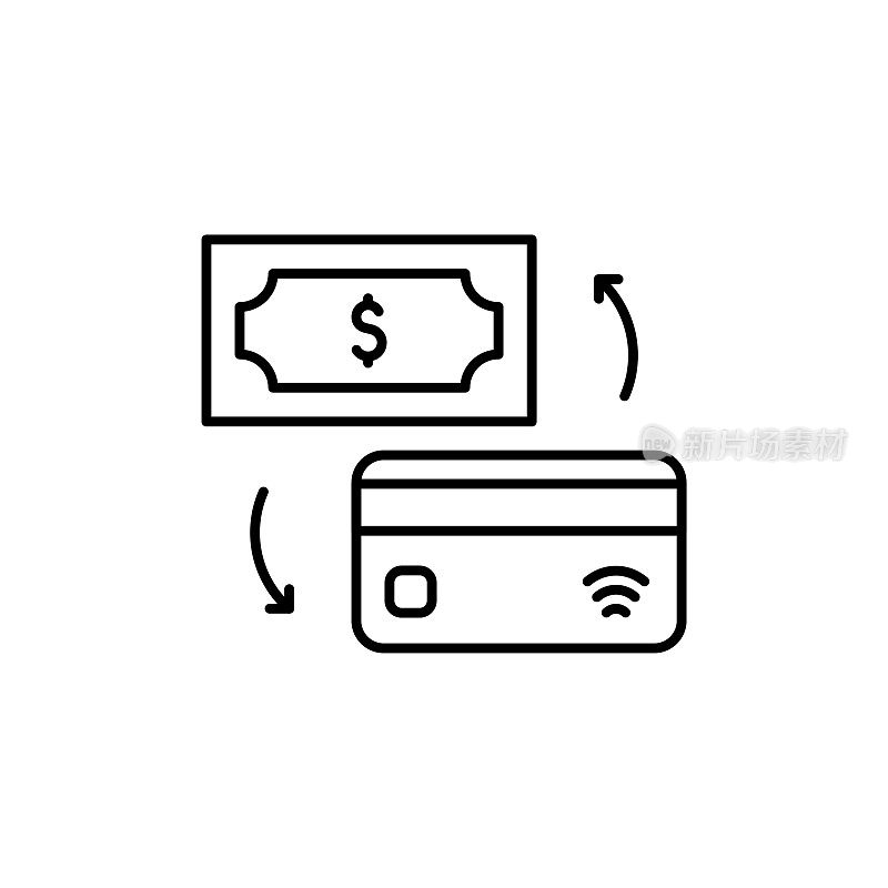 货币兑换线图标与可编辑的笔画。Icon适用于网页设计、移动应用、UI、UX和GUI设计。