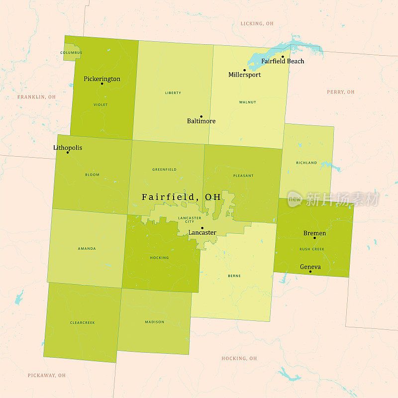 哦，费尔菲尔德县矢量地图绿色