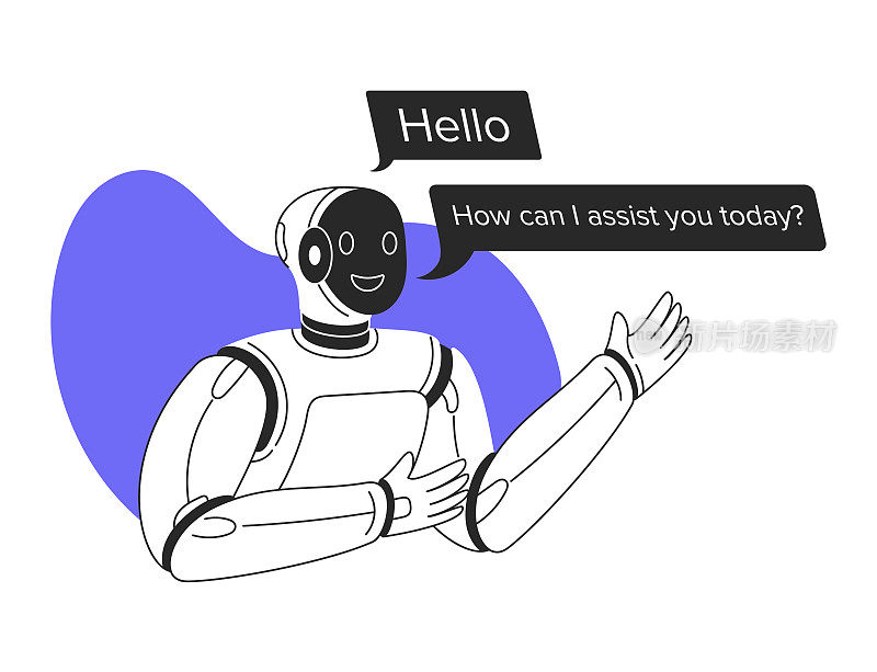 聊天机器人AI聊天概念说明。人工智能。平面矢量插图隔离在白色背景。虚拟助理。