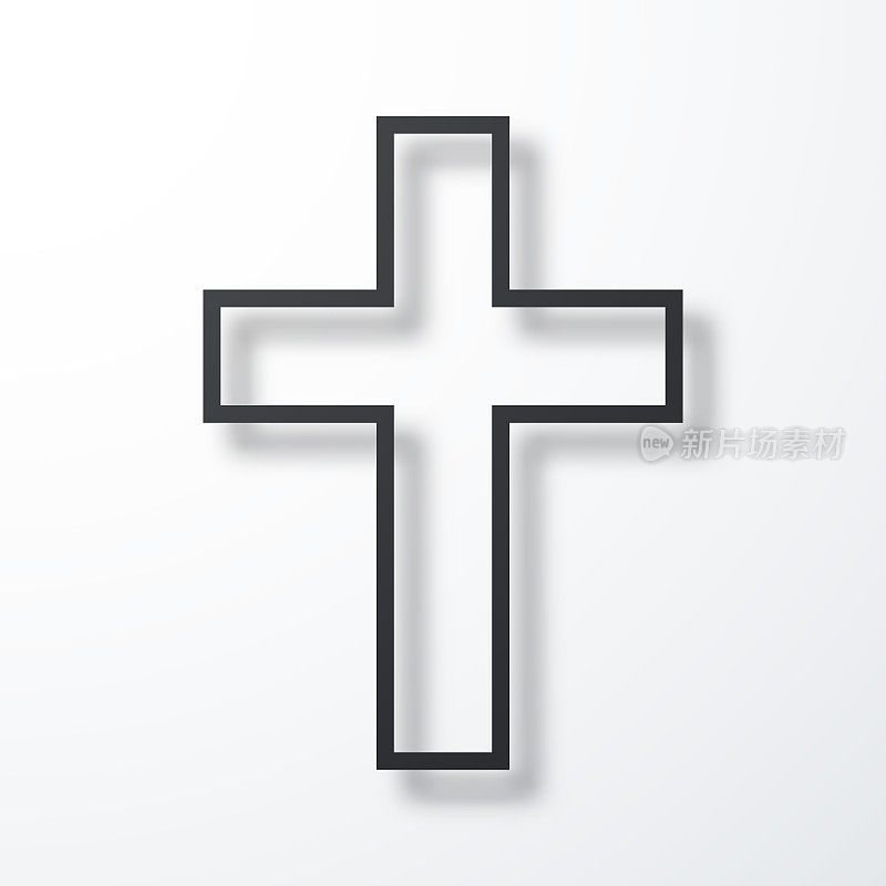 宗教十字架。线图标与阴影在白色背景