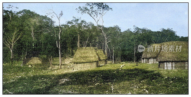 古色古香的黑白照片:古巴马坦萨斯省的小屋