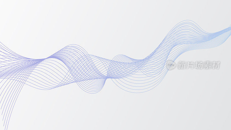 抽象的蓝色和紫色平滑流动的波浪线在一个白色的背景。动态声波元件设计。