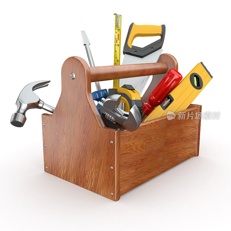 工具箱的工具。螺丝刀、锤子、手锯和扳手