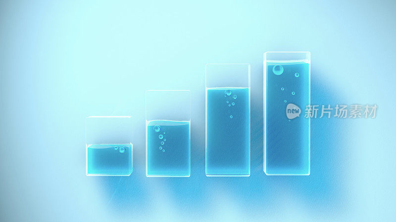 几个不同液位的容器。三维渲染