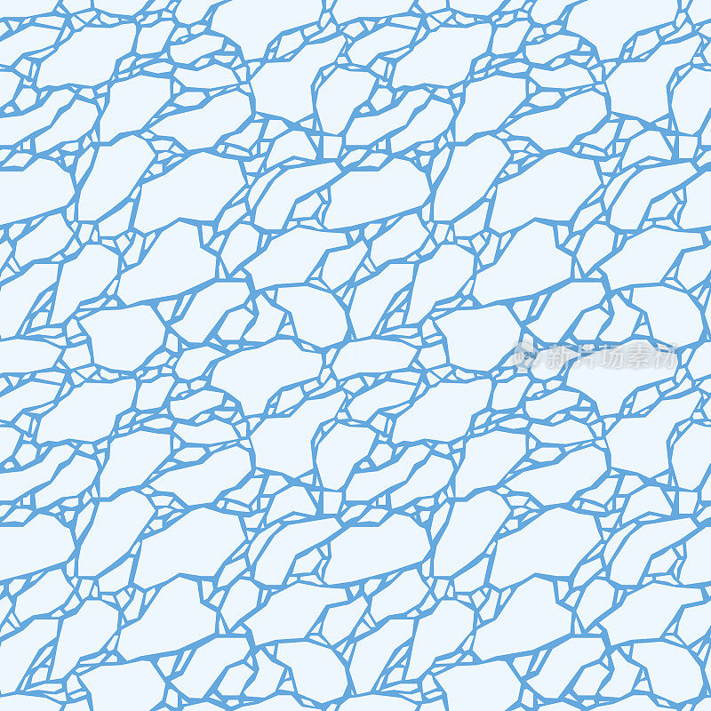冰融化的质感。无缝模式与裂纹白色多边形形式上的蓝色背景。向量。