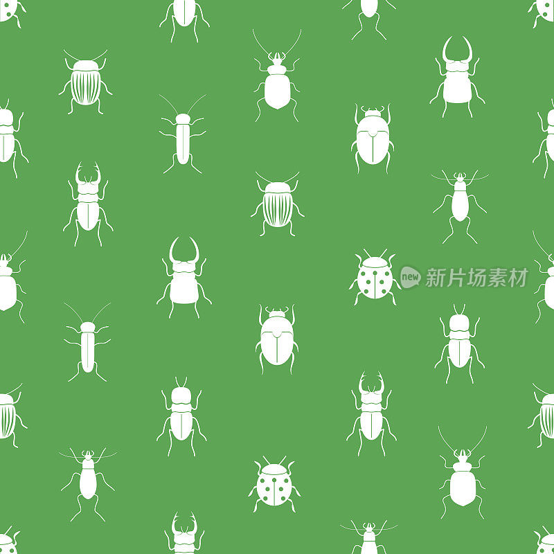 虫子和甲虫简单无缝绿色图案eps10