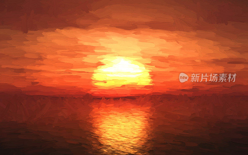 海上日落的油画