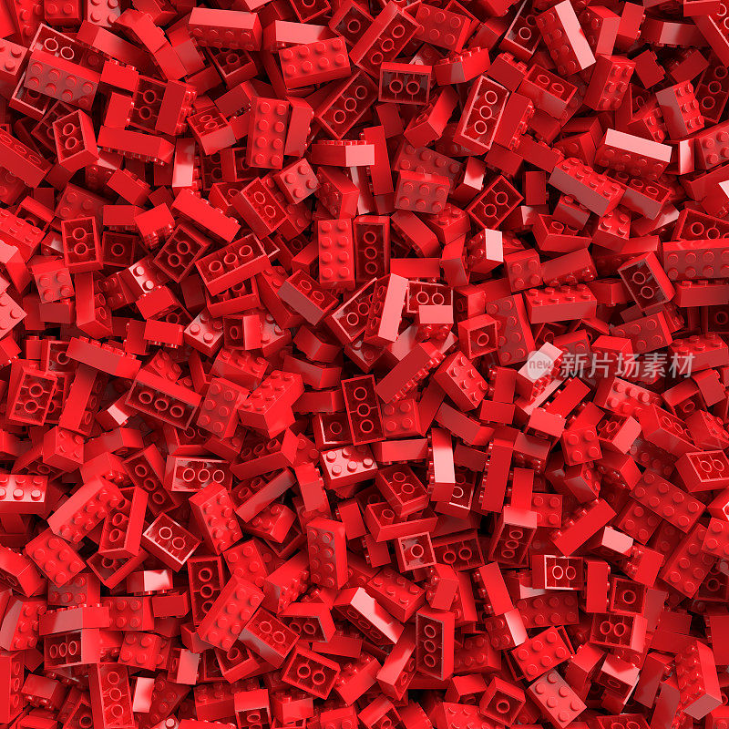 红色玩具积木背景。三维渲染