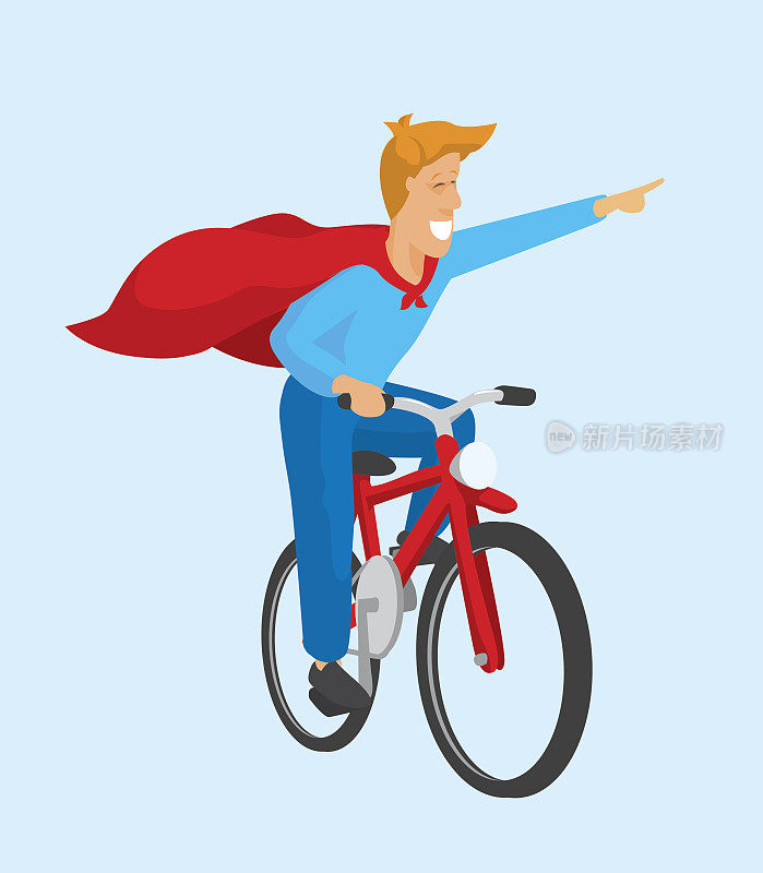 自行车超级英雄骑着他的自行车