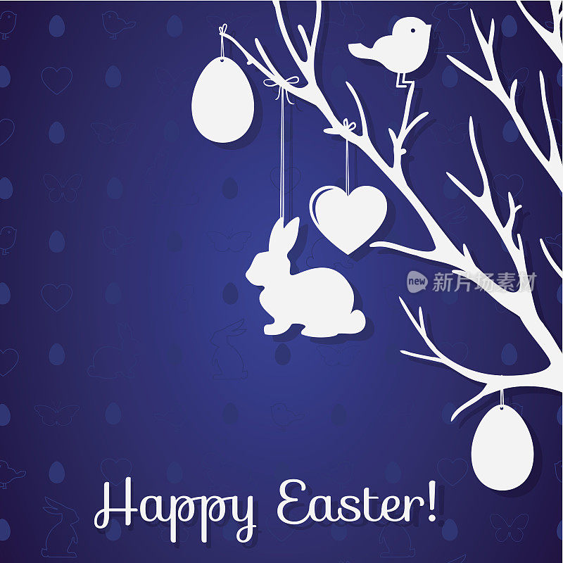 复活节的纸上装饰树的形式有蛋和兔子