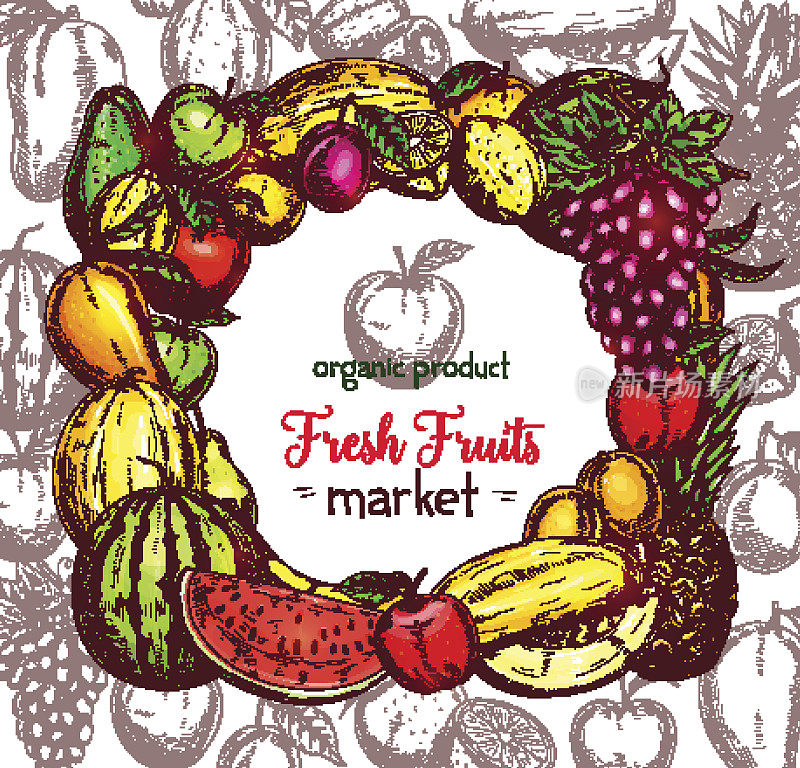 水果框边框为有机食品市场海报