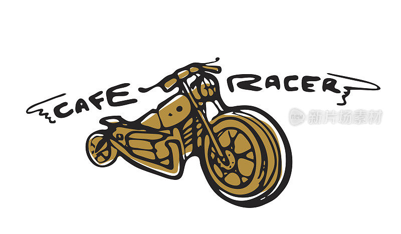 摩托车主题，图标。咖啡馆赛车。金色,白色