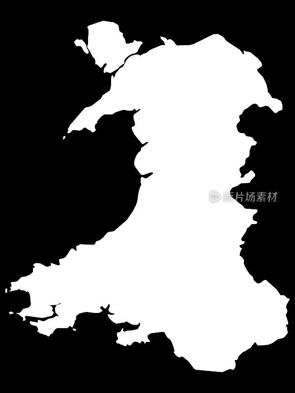 黑色背景的白色威尔士地图