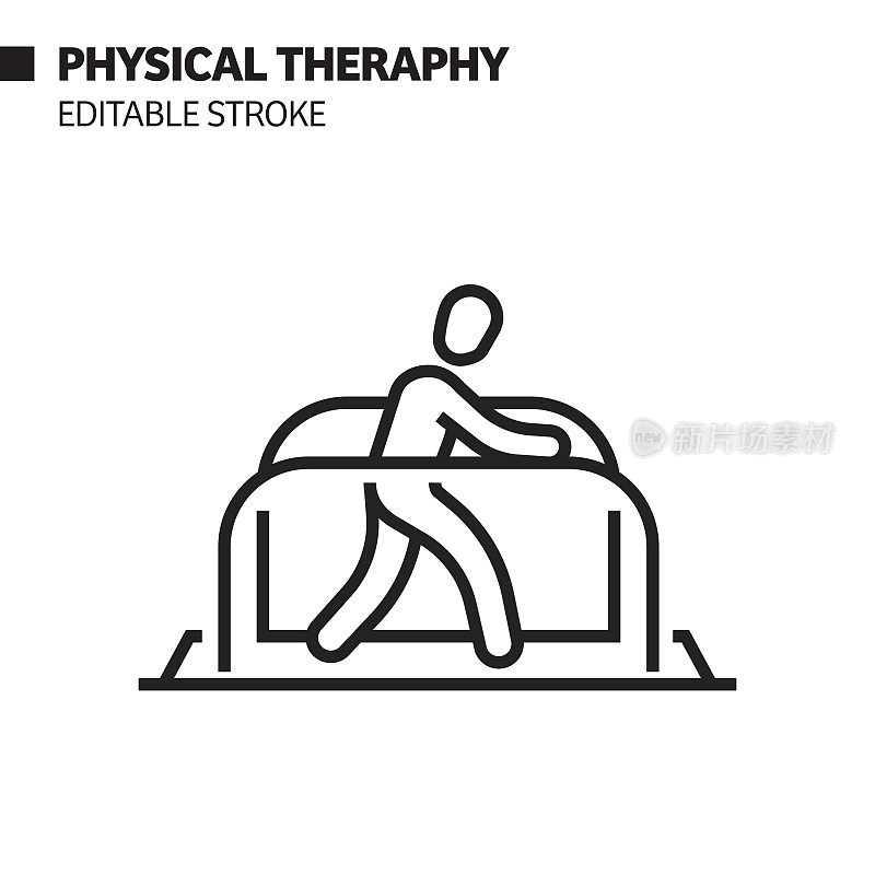 物理治疗线图标，轮廓矢量符号插图。完美像素，可编辑的描边。