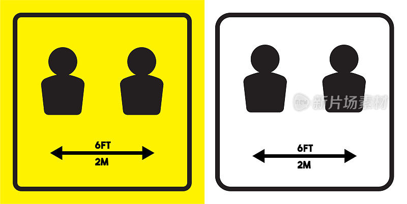 载体冠状病毒设计概念。保持你的社交距离警告标志。