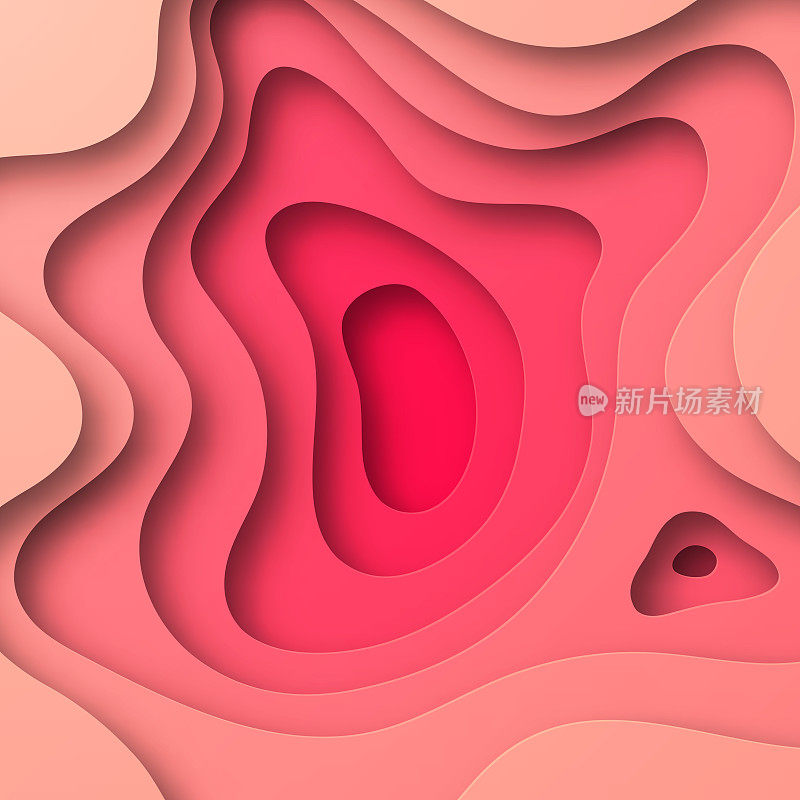 剪纸背景-红色抽象波浪形状-时尚的3D设计