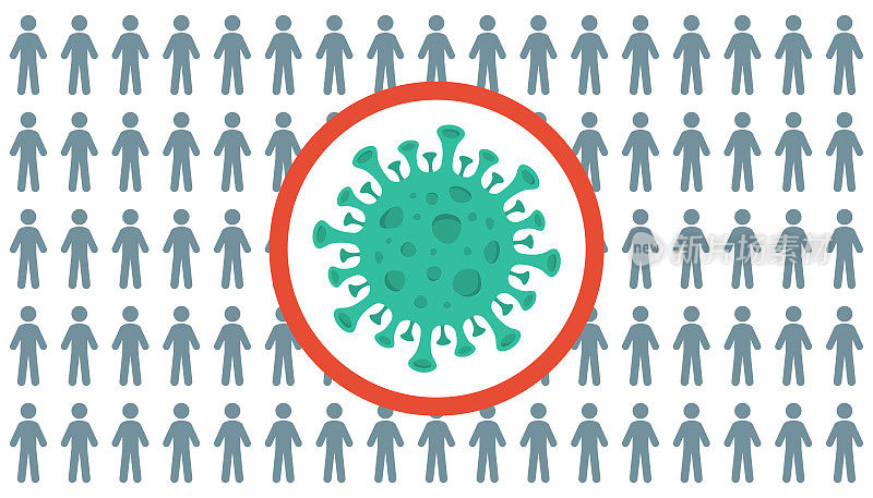 病毒标志和人群图标。冠状病毒矢量图