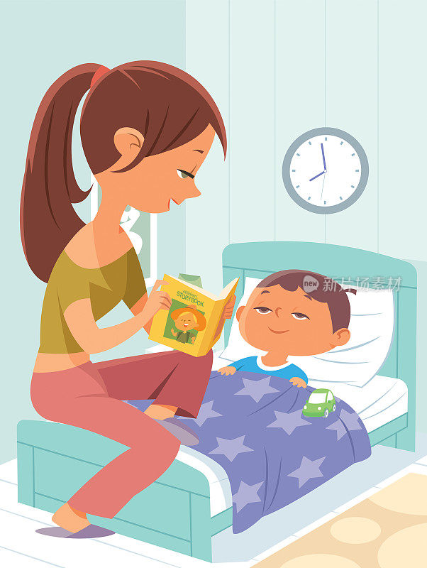 妈妈给小儿子读睡前故事