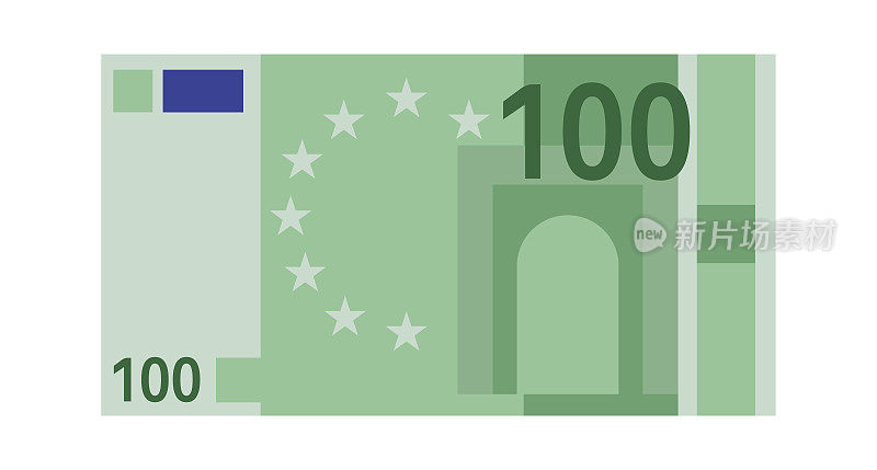 100欧元纸币。绿纸100欧元钞票，欧洲钞票简单设计，世界全球货币，银行金融票据矢量平孤立的特写说明