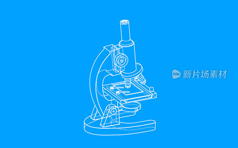 手绘显微镜与蓝图风格，光栅插图。