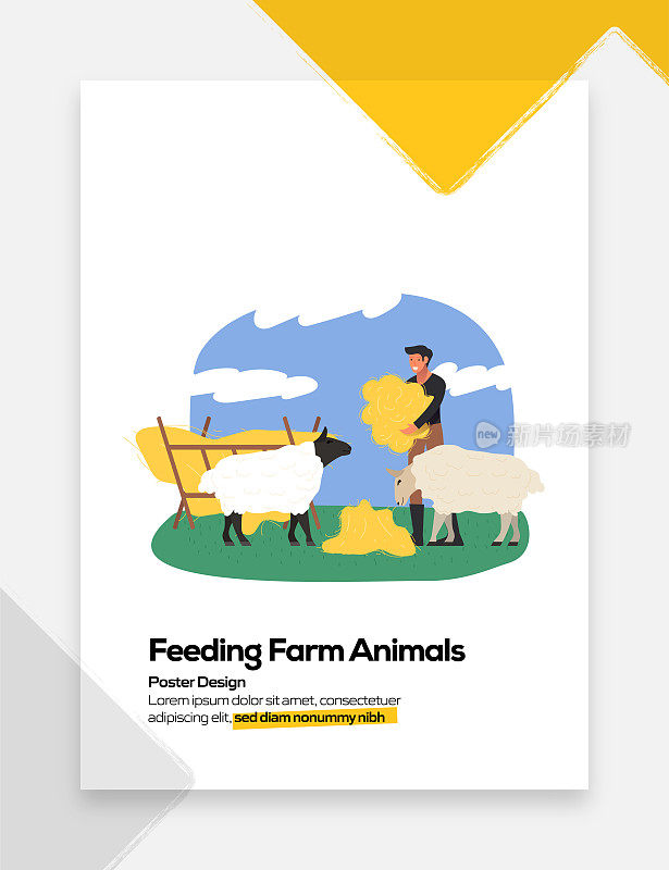 喂养农场动物的概念平面设计海报，封面和横幅。现代平面设计矢量插图。