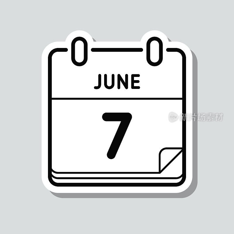 6月7日。灰色背景上的图标贴纸