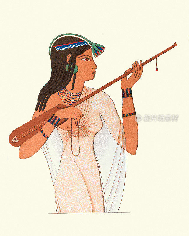 古埃及音乐，弹奏曼陀拉或长颈琵琶的女音乐家