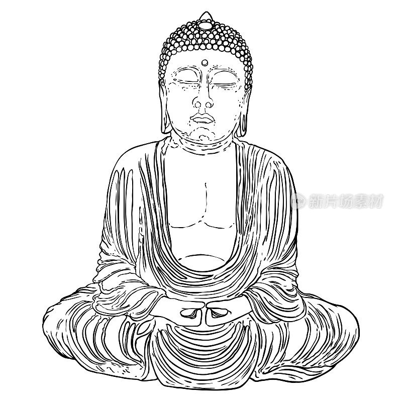 佛的精神肖像。菩萨。乔达摩佛以莲花姿势坐着冥想。印度精神导师，佛教宗教领袖。瑜伽禅宗会所设计。向量。