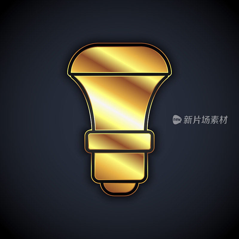 金色LED灯泡图标孤立在黑色背景。经济型LED照明灯泡。节约能源灯。向量