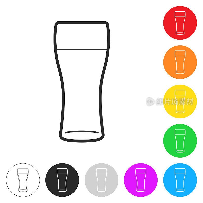 一杯啤酒。按钮上不同颜色的平面图标