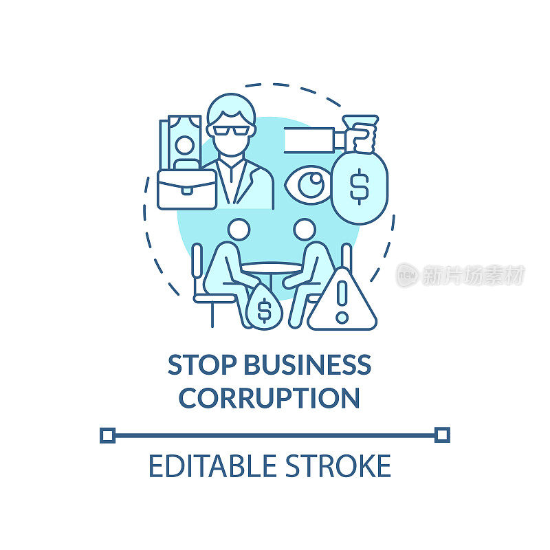 停止商业腐败蓝色概念图标