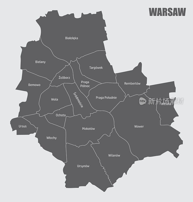 华沙城市行政地图
