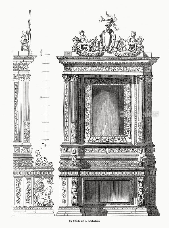 秘书内阁从16世纪起，木刻，1870年出版