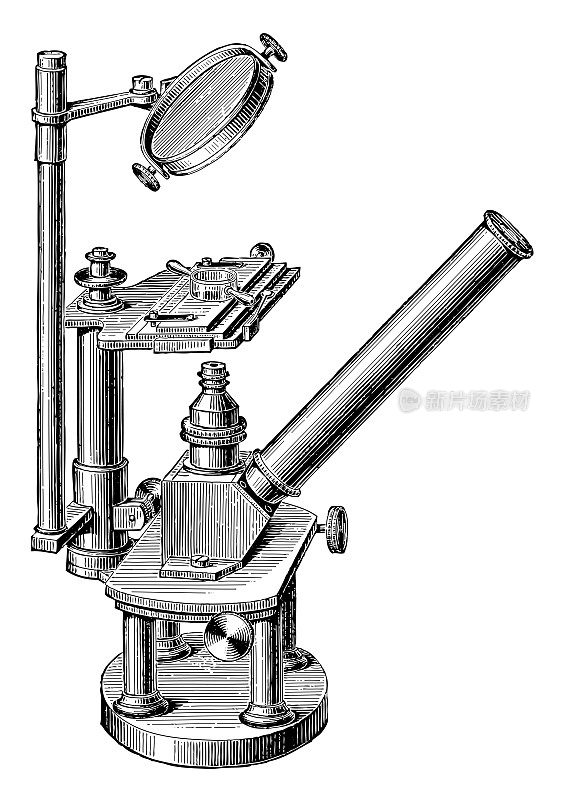 老式显微镜-老式雕刻插图