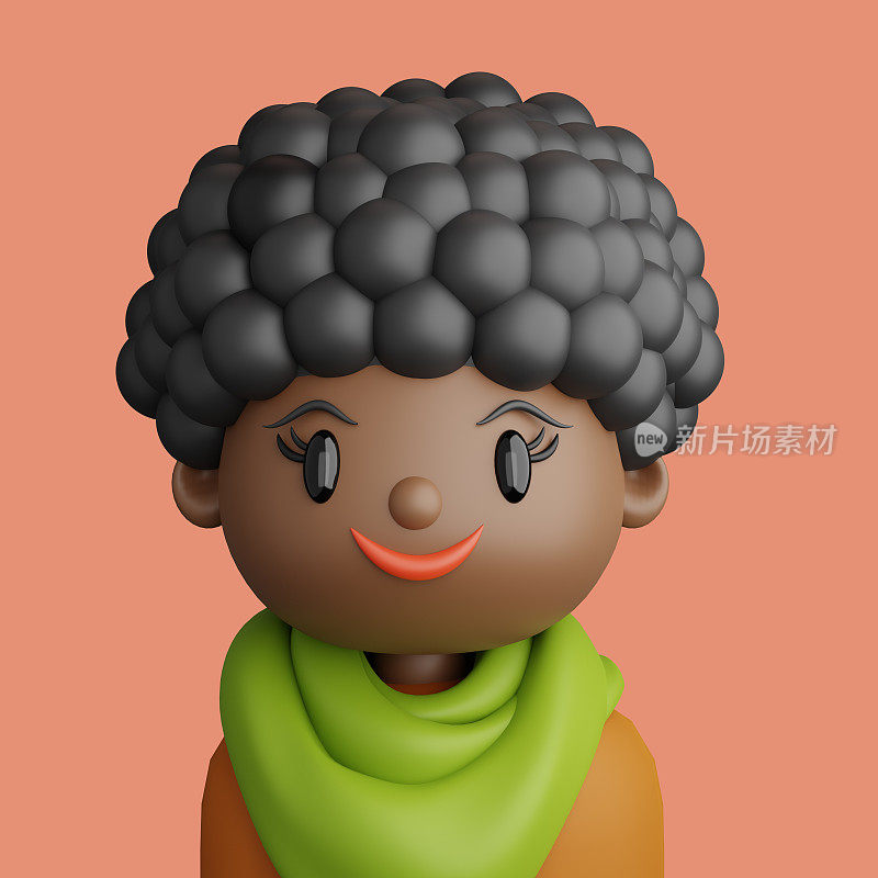微笑的黑人妇女的3D卡通形象。